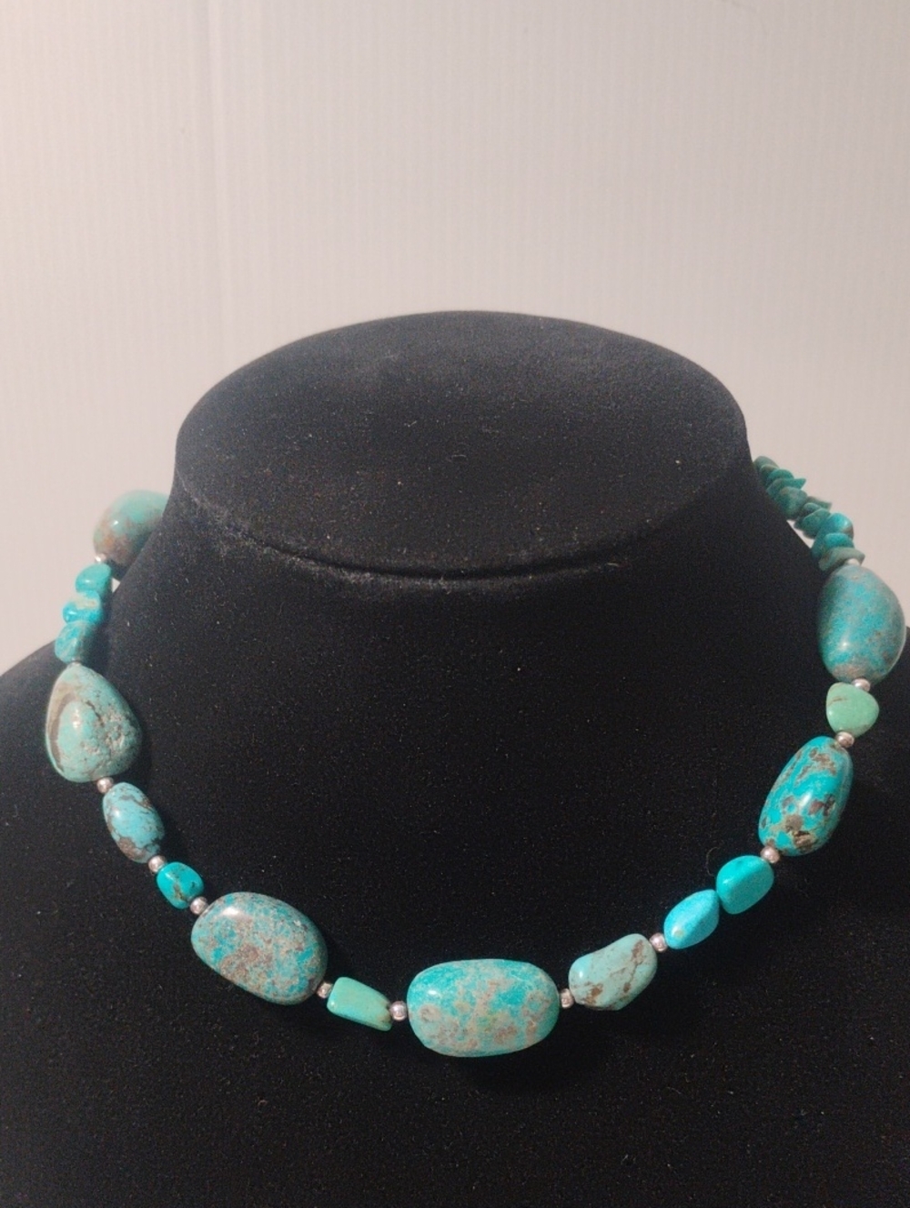 Genuine Chunky Turquoise Beaded Necklace Approx 15" Plus Extender